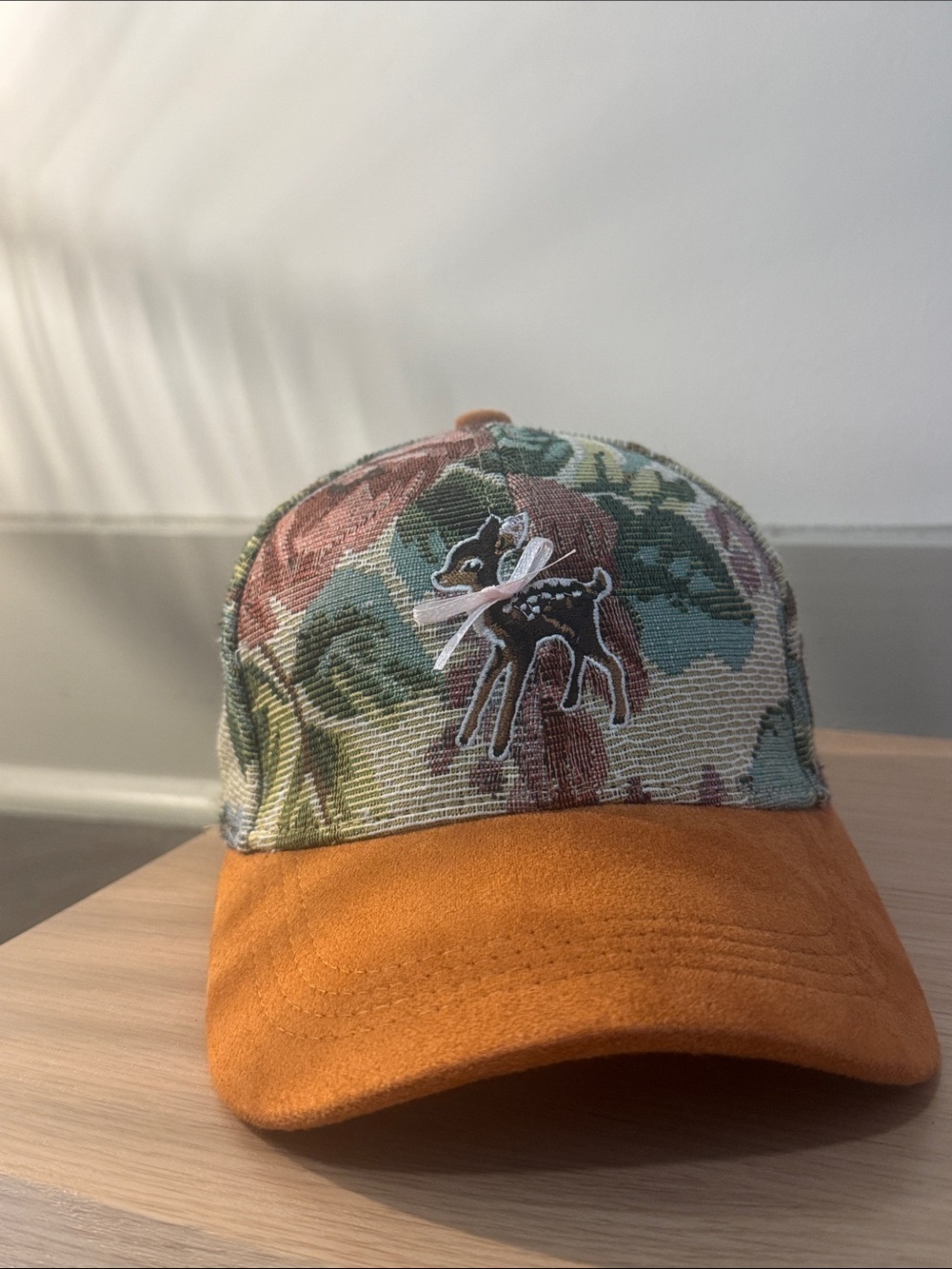 Urban Outfitters Embroidered Fawn Patch Trucker Hat in Olive & Rust